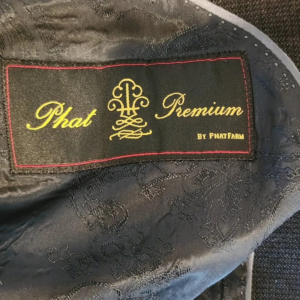 Phat Premium Phat Farm Blazer Sport Coat 46L Gray Brushed Birdseye Casual VTG